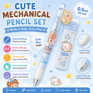 Kawaii Mechanical Pencil Set — 0.5mm HB Lead | 4 Cute Colors (Random)