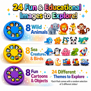2-in-1 Kids Projection Flashlight with 3 Slide Discs | 24 Images | BPA-Free Toy for Ages 3+