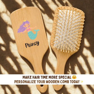 Personalized Wooden Hair Brush for Kids - Mermaid (PREPAID ONLY)