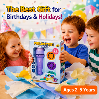 2-in-1 Kids Projection Flashlight with 3 Slide Discs | 24 Images | BPA-Free Toy for Ages 3+
