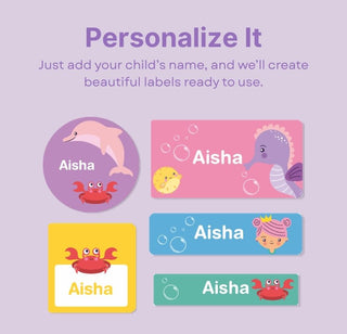 Personalized Name Labels Combo - Ocean Princess - Pack of 54 (PREPAID ORDER)