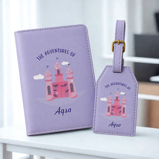 Personalized Passport Cover & Luggage Tag  for Kids | Custom Name Travel Accessories (Castle) (PREPAID ONLY)
