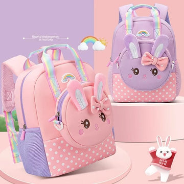 Cute Rabbit with Bow Design Backpack with Removable Front Pocket to Side Bag with Strap for Kids
