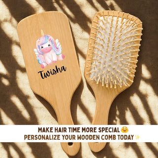 Personalized Wooden Hair Brush for Kids - Unicorn (PREPAID ONLY)