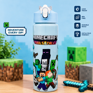 Minecraft Kids Water Bottle 750ml – Leak-Proof, BPA-Free with Flip Straw