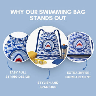 Cute Cartoon Themed Kids Swimming Bag with Shoe Pocket (SHARK)