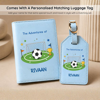 Personalized Passport Cover & Luggage Tag  for Kids | Custom Name Travel Accessories (Football) (PREPAID ONLY)
