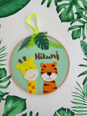 Hand-Crafted Embroidery Hoop Wall Hanging Art for Home Decor - 2 Animals (Giraffe & Tiger) (PREPAID ORDER)