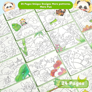 Panda's Magic Watercolour Colouring Book Set – Fantasy Painting Kit for Kids with 12 Colours & Brush