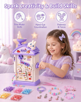 DIY Bead Machine House Jewellery Making Kit for Girls – Colourful Beads & Charms, Age 3+(Random)