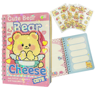 Cheese Bear Kawaii Spiral Notebook + Sticker Sheets for Kids