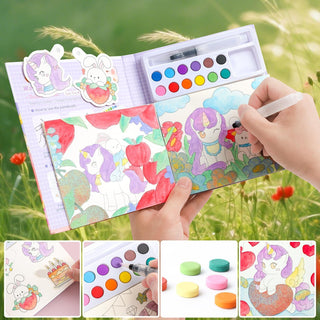 Unicorn Quest Watercolor Coloring Book Set – Fantasy Painting Kit for Kids with 12 Colors & Brush