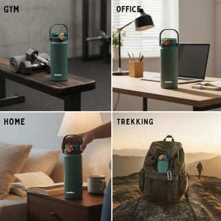 Double Drink Vacuum Sports Water Bottle | 316 Stainless Steel Thermos with Handle 1000ml