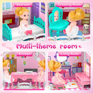 3 Storey Princess Dream Doll House Multi-Room Scenario Toy For Girls