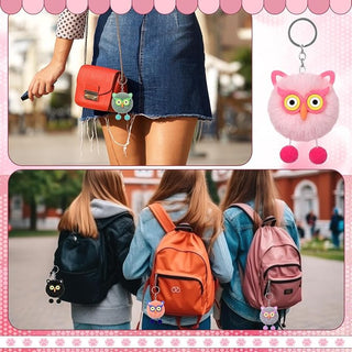 Kawaii Owl Plush Keychain — Soft Furball Bag Charm for Kids 1pc