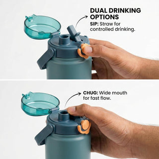 Double Drink Vacuum Sports Water Bottle | 316 Stainless Steel Thermos with Handle 1000ml
