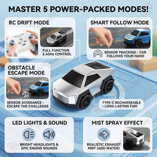 Mini RC Drift Car with Spray Effect, LED Lights & Sound | 2.4G Remote Control Toy for Kids