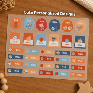 Personalized Iron On Label Sticker - Sporty Bear (32pc) (PREPAID ONLY)