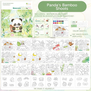 Panda's Magic Watercolour Colouring Book Set – Fantasy Painting Kit for Kids with 12 Colours & Brush