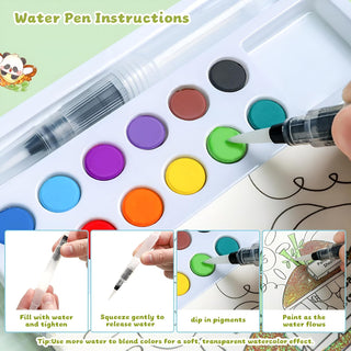 Panda's Magic Watercolour Colouring Book Set – Fantasy Painting Kit for Kids with 12 Colours & Brush