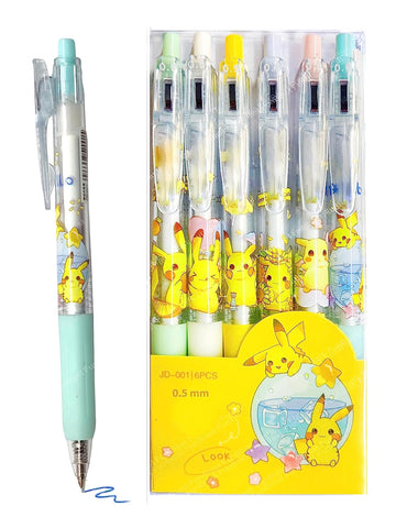 Pikachu's Spark Blue Ball Pens for Kids: Pack of 6