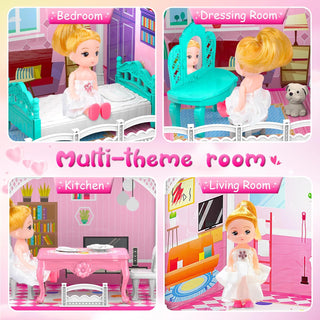 2 Storey Princess Dream Doll House Multi-Room Scenario Toy For Girls