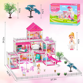 3 Storey Princess Dream Doll House Multi-Room Scenario Toy For Girls