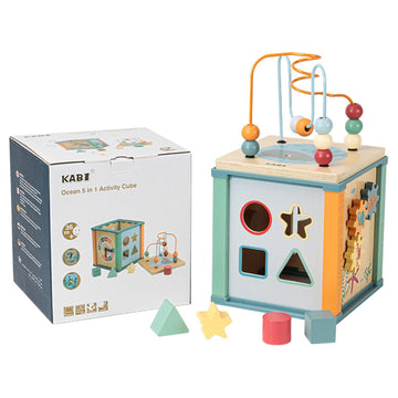 Ocean Theme 5-in-1 Multifunctional Wooden Activity Cube: A Fun and Educational Toy for Toddler