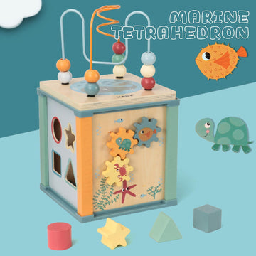 Ocean Theme 5-in-1 Multifunctional Wooden Activity Cube: A Fun and Educational Toy for Toddler