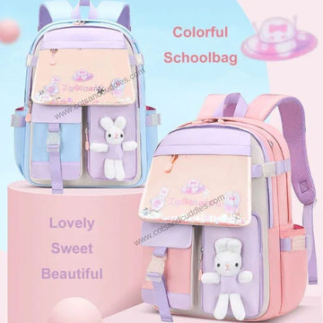 Cute Bunny Soft Toy Backpack for Small Primary School Kids with Multiple Zip Pockets and Anti-Theft Pocket