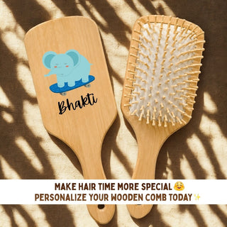 Personalized Wooden Hair Brush for Kids - Elephant (PREPAID ONLY)
