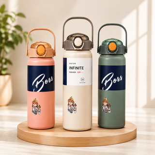 Double Drink Vacuum Sports Water Bottle | 316 Stainless Steel Thermos with Handle 1000ml