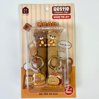 Kawaii Character Bestie Charm Gel Pen | Cute Topper Pen with Keychain 2pc  (Random)