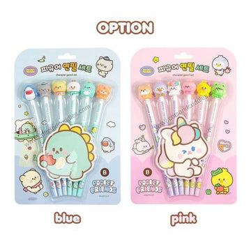 Charming Kawaii Baby Animal Design Toppers with Pencil - Set of 6: Add Playful Cuteness to Kids' Stationery