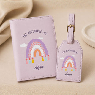 Personalized Passport Cover & Luggage Tag  for Kids | Custom Name Travel Accessories (Rainbow) (PREPAID ONLY)