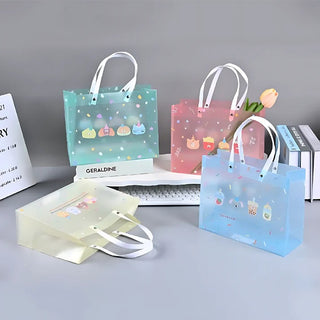 Kawaii Frosted PVC Kids Handbag | Pastel Cartoon Gift Tote (Pack Of 12) (Small)