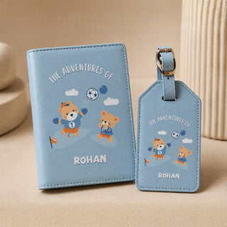 Personalized Passport Cover & Luggage Tag  for Kids | Custom Name Travel Accessories (Sporty Bear) (PREPAID ONLY)