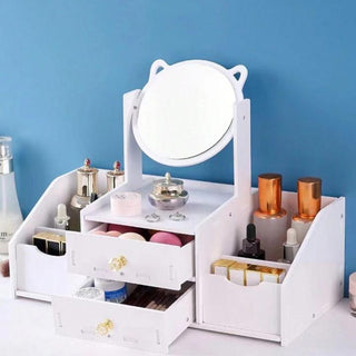Wooden Assembling Makeup Mirror with Drawer & Storage 23pc set