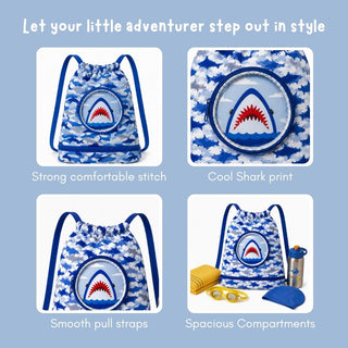 Cute Cartoon Themed Kids Swimming Bag with Shoe Pocket (SHARK)