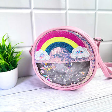 Sparkling Rainbow Sling Bag with Half-Transparent Window: Your Stylish and Functional Accessory