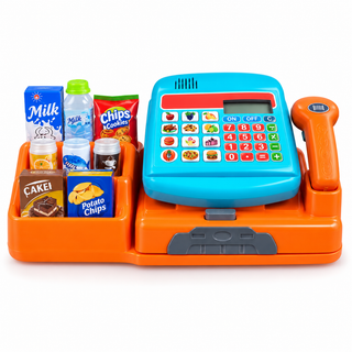Kids Cash Register Toy Set with Scanner & Play Groceries