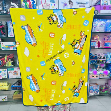 Premium Quality Cartoon Printed Fur Material Warm Blanket for Kids Tiger In Plane (100x130cm)