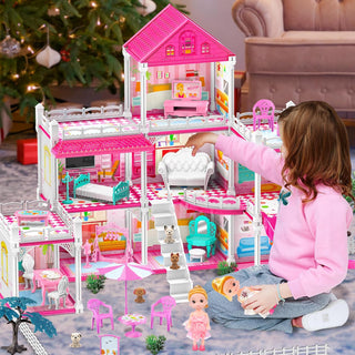 3 Storey Princess Dream Doll House Multi-Room Scenario Toy For Girls