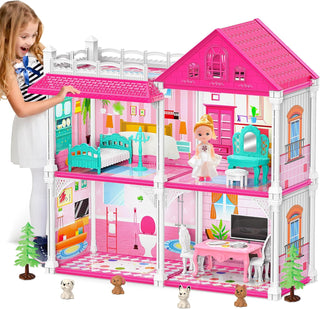 2 Storey Princess Dream Doll House Multi-Room Scenario Toy For Girls