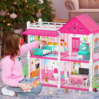 2 Storey Princess Dream Doll House Multi-Room Scenario Toy For Girls