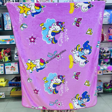 Premium Quality Cartoon Printed Fur Material Warm Blanket for Kids Unicorn Magic Dreams (100x130cm)