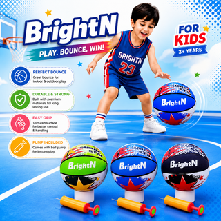 Kids Basketball – Durable Rubber Ball with Pump, Indoor & Outdoor (Random)