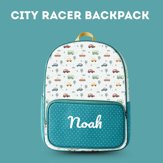 Cots and Cuddles Cute Vehicles Theme Printed Canvas Backpack for Kids