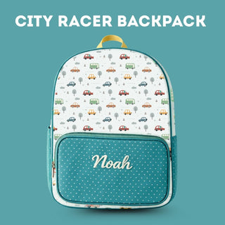 Cots and Cuddles Cute Vehicles Theme Printed Canvas Backpack for Kids