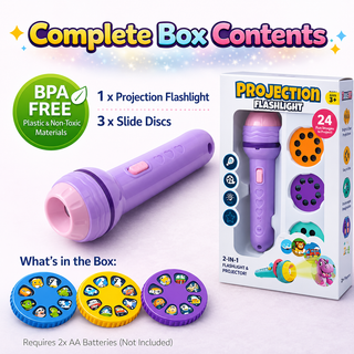 2-in-1 Kids Projection Flashlight with 3 Slide Discs | 24 Images | BPA-Free Toy for Ages 3+